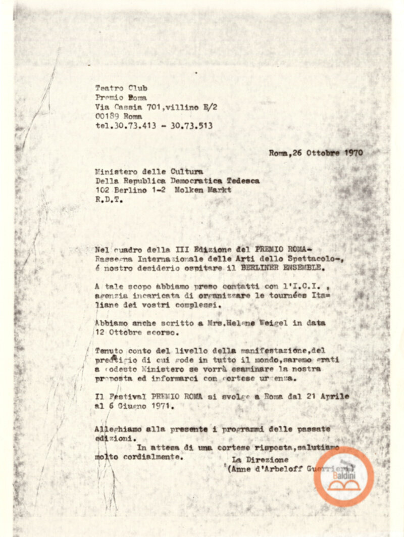 Premio Roma '70 - corrispondenza