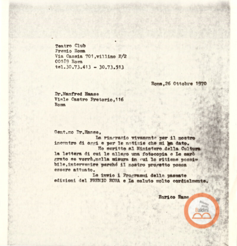 Premio Roma '70 - corrispondenza