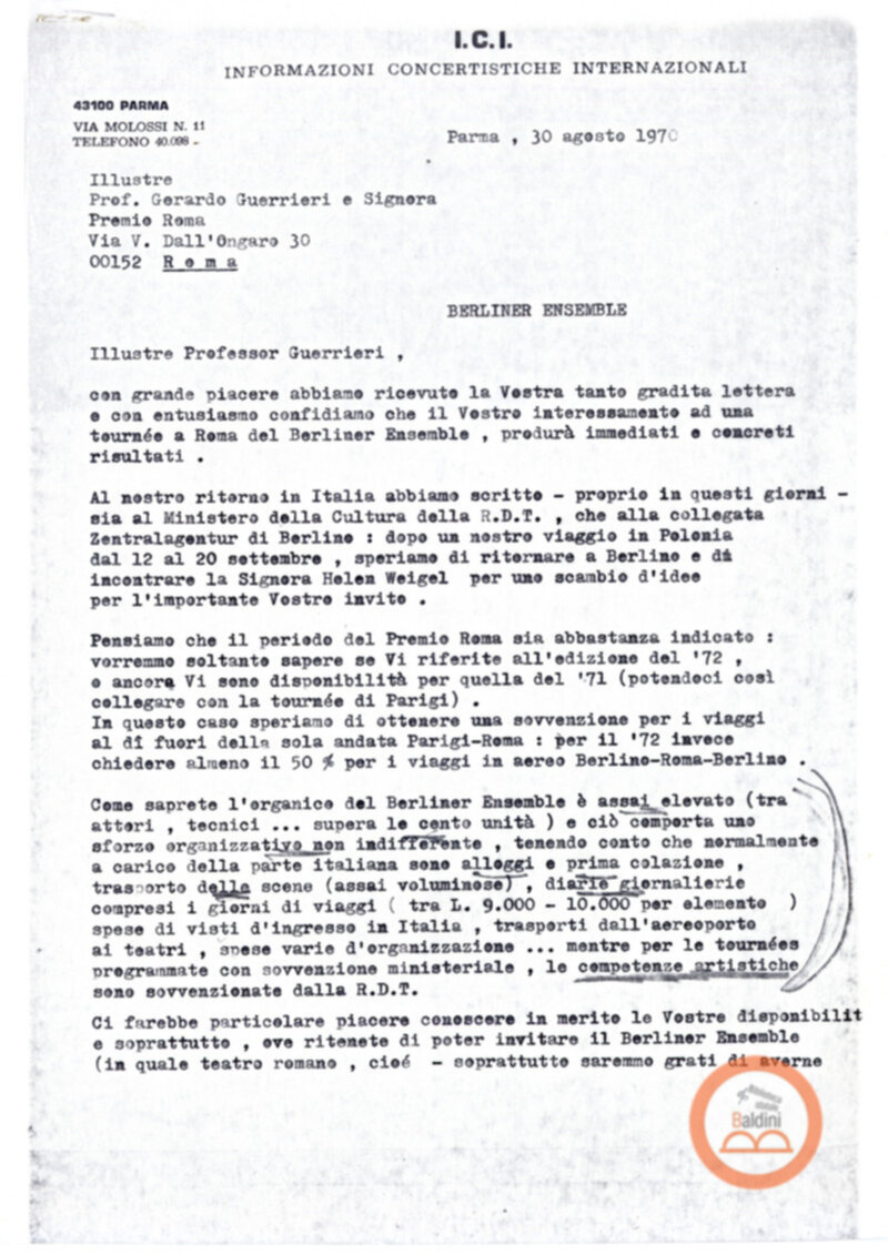 Premio Roma '70 - corrispondenza