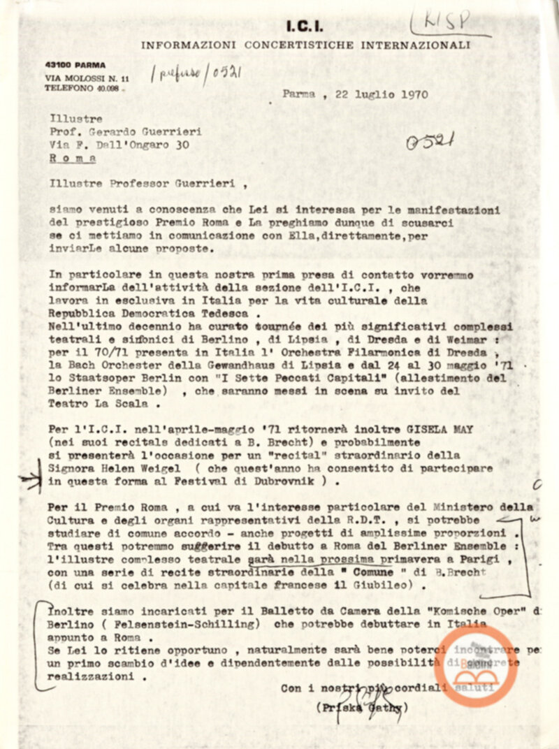 Premio Roma '70 - corrispondenza