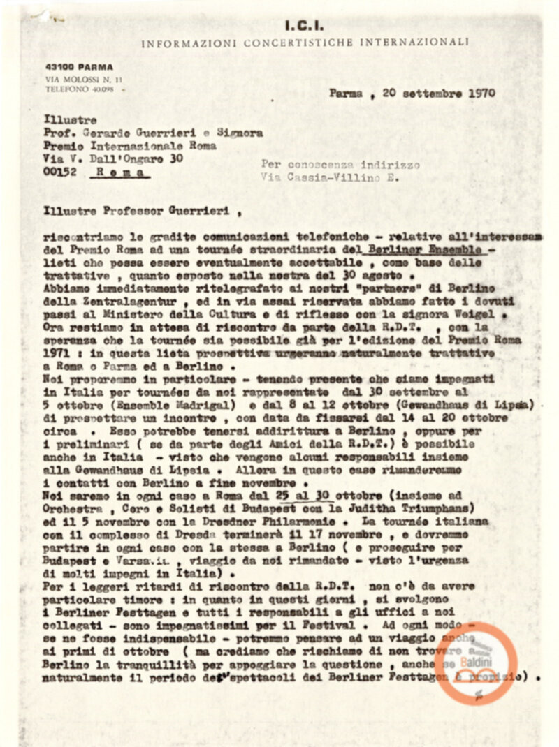 Premio Roma '70 - corrispondenza