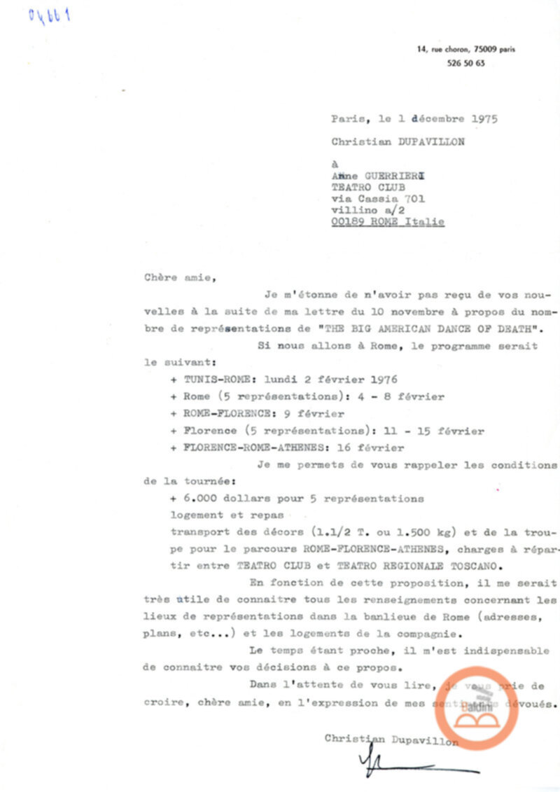Corrispondenza con Christian Dupavillon