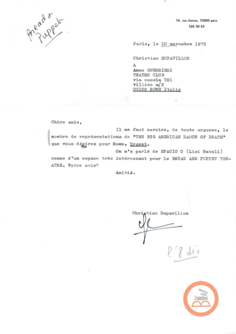 Corrispondenza con Christian Dupavillon