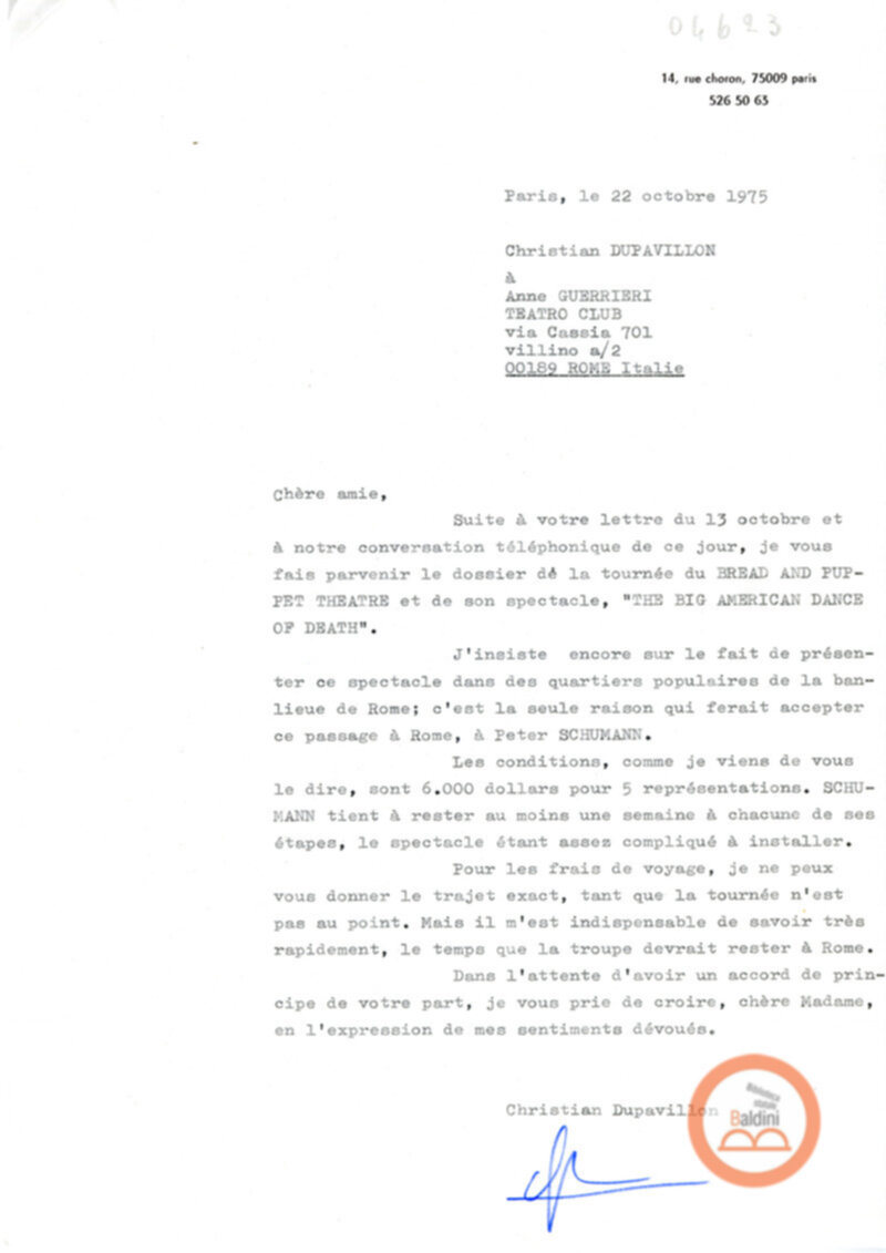 Corrispondenza con Christian Dupavillon