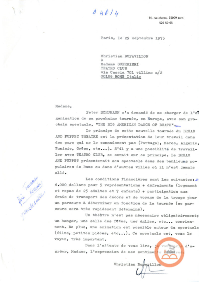 Corrispondenza con Christian Dupavillon