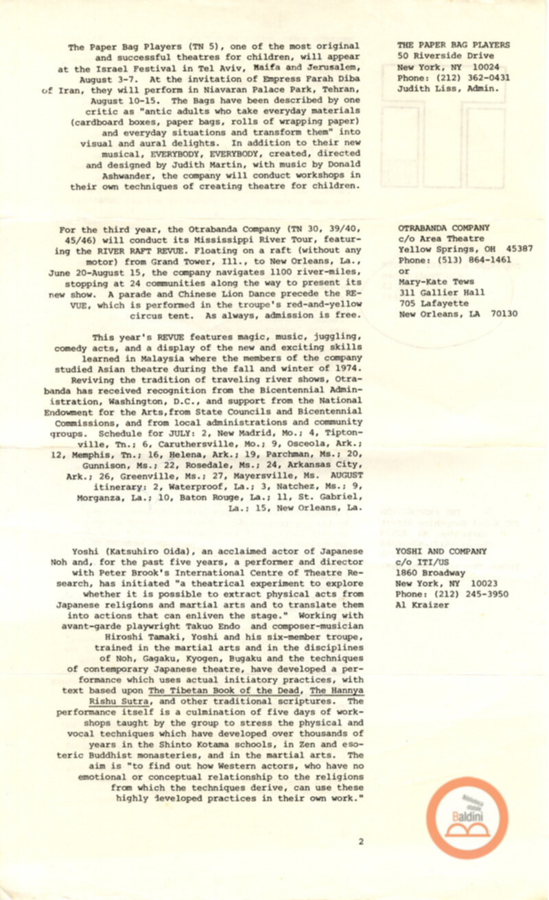 Bread and Puppet Theatre - rassegna stampa