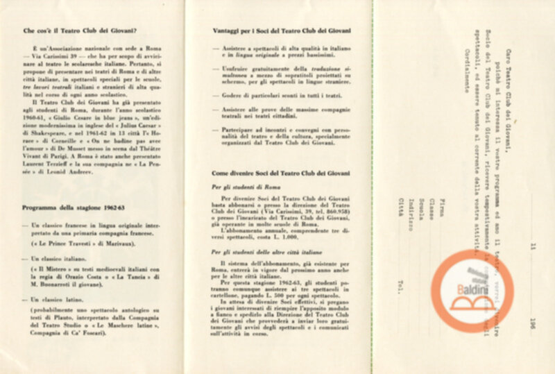Teatro Club dei giovani - stagione 1962-63