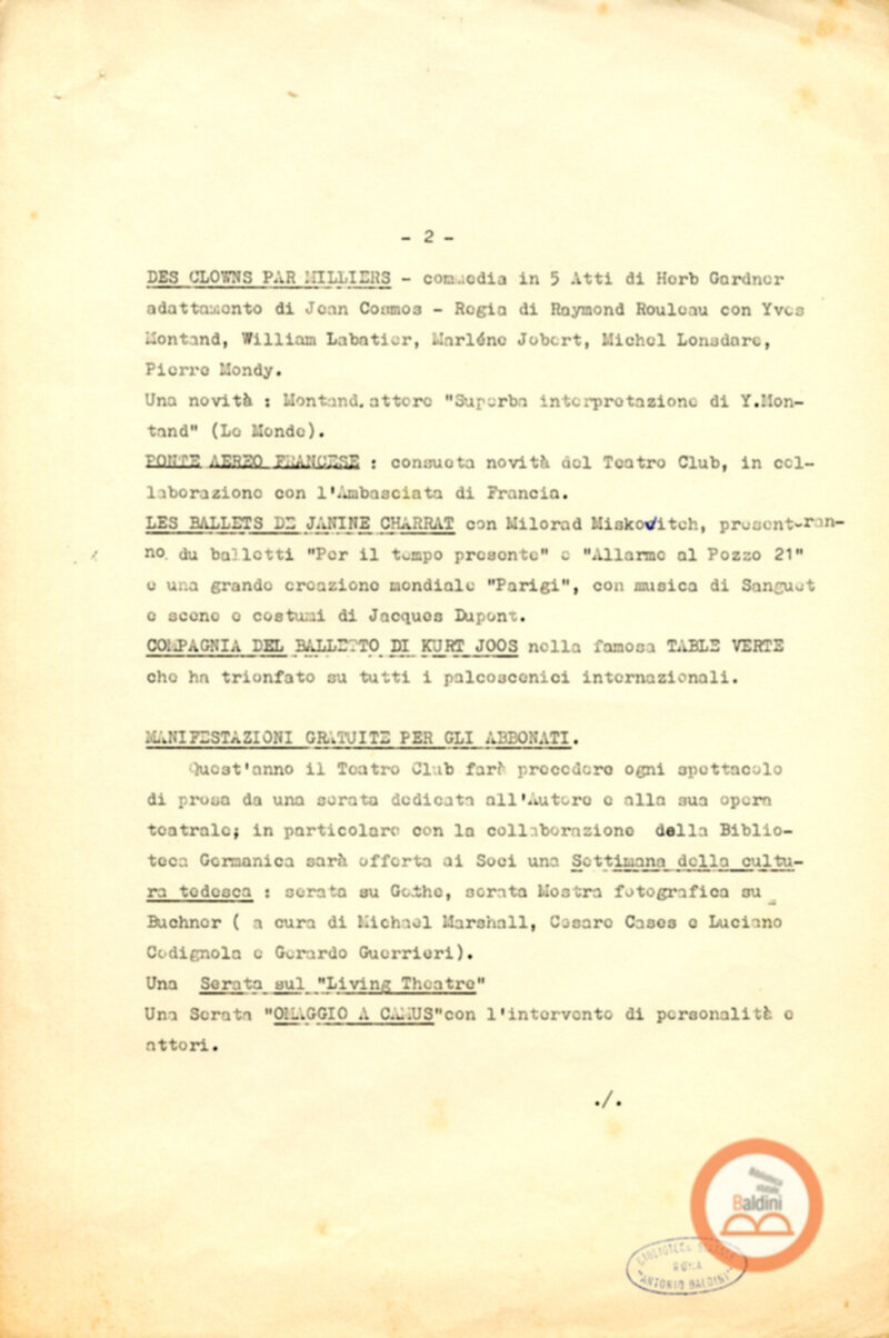 Ufficio stampa - stagione 1964-1965.