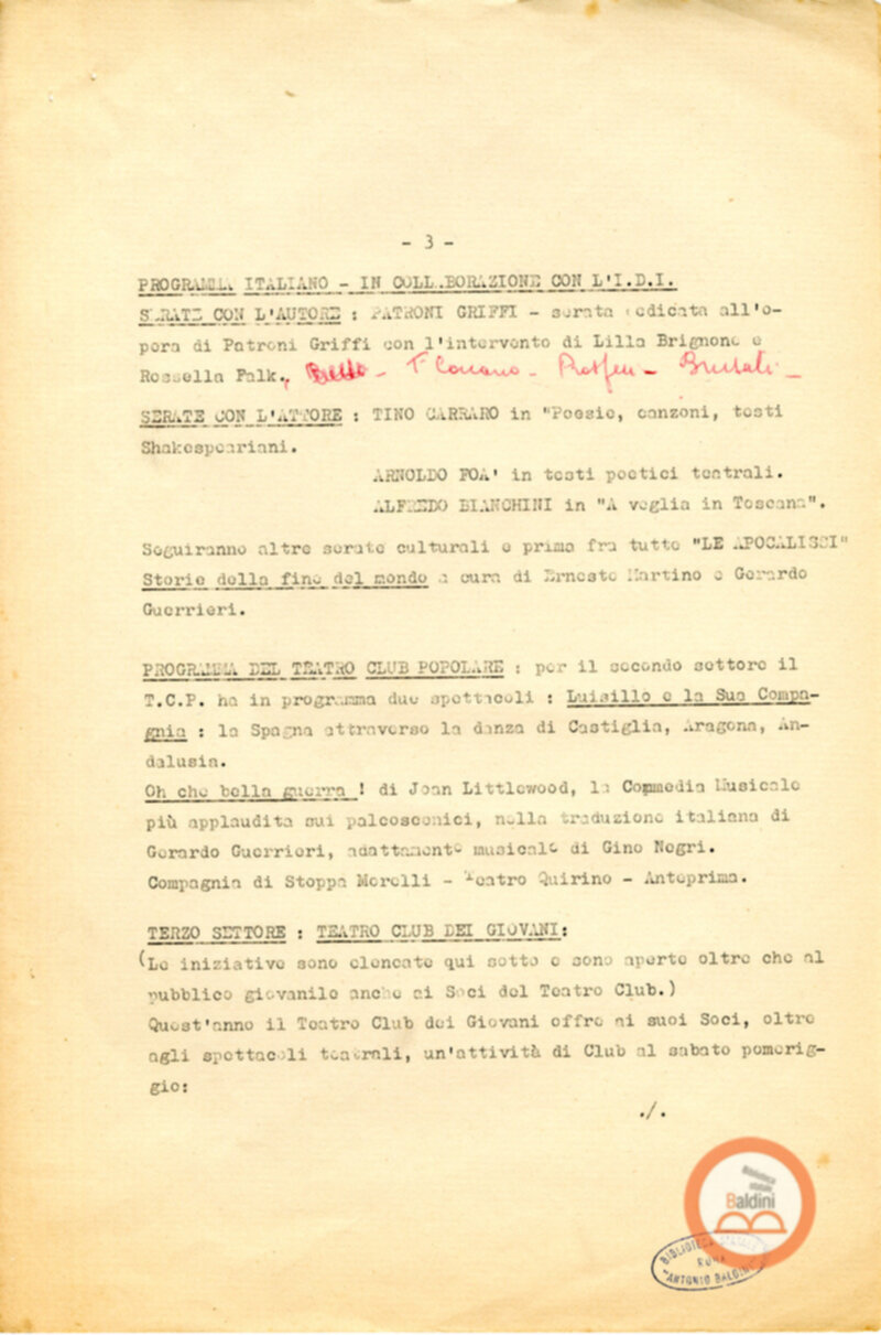 Ufficio stampa - stagione 1964-1965.