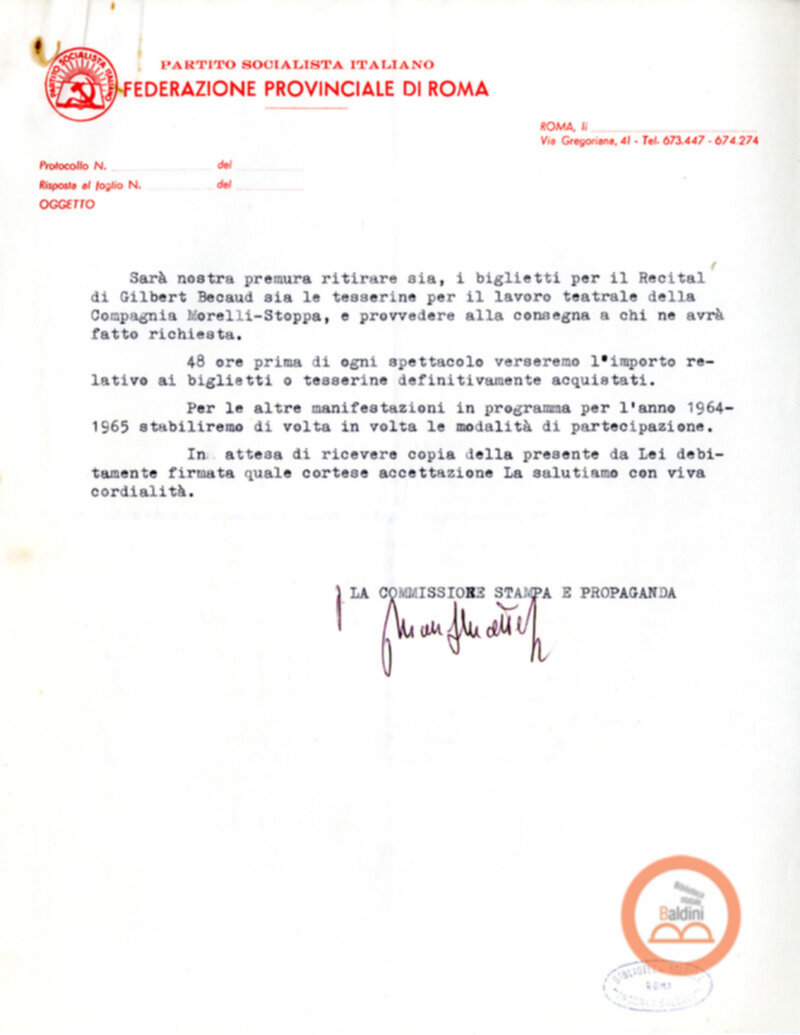 Biglietti iscritti al PSI di Roma