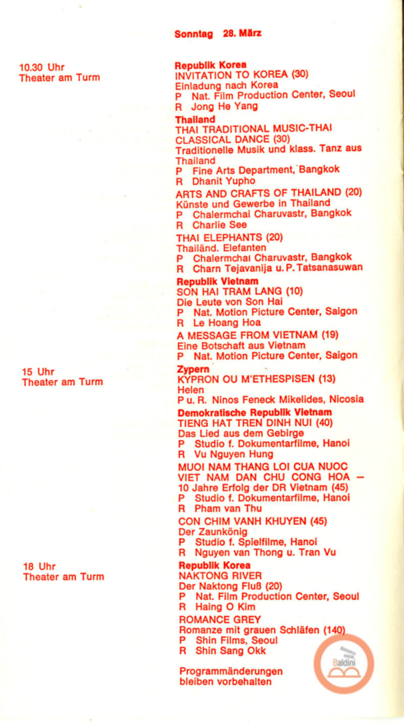 Programma della manifestazione "Dritte woche des asiatischen films".