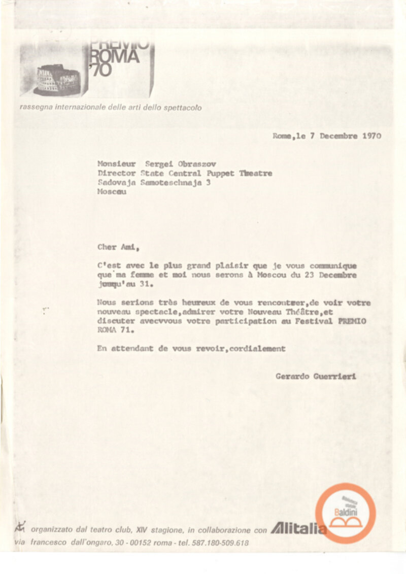 Corrispondenza con Wladimir Golovin e Serghei Obraszov.