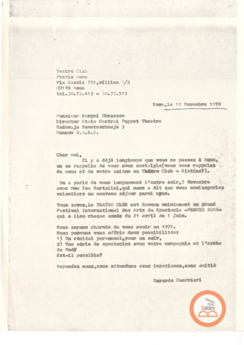 Corrispondenza con Wladimir Golovin e Serghei Obraszov.