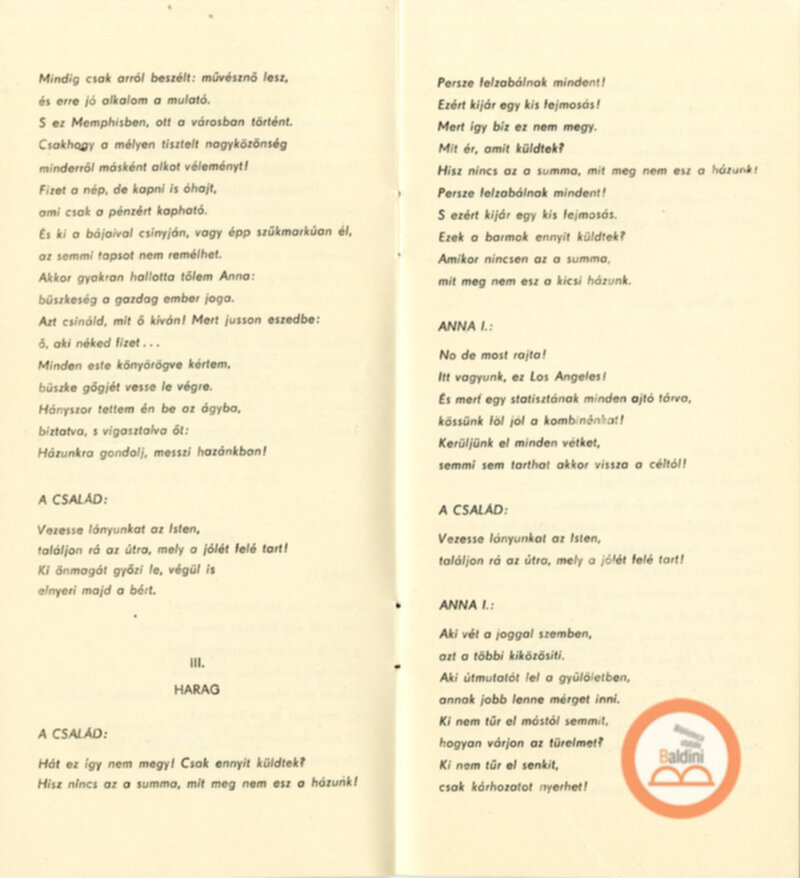 Burattini ungheresi Brecht-Weill: a hét föbün