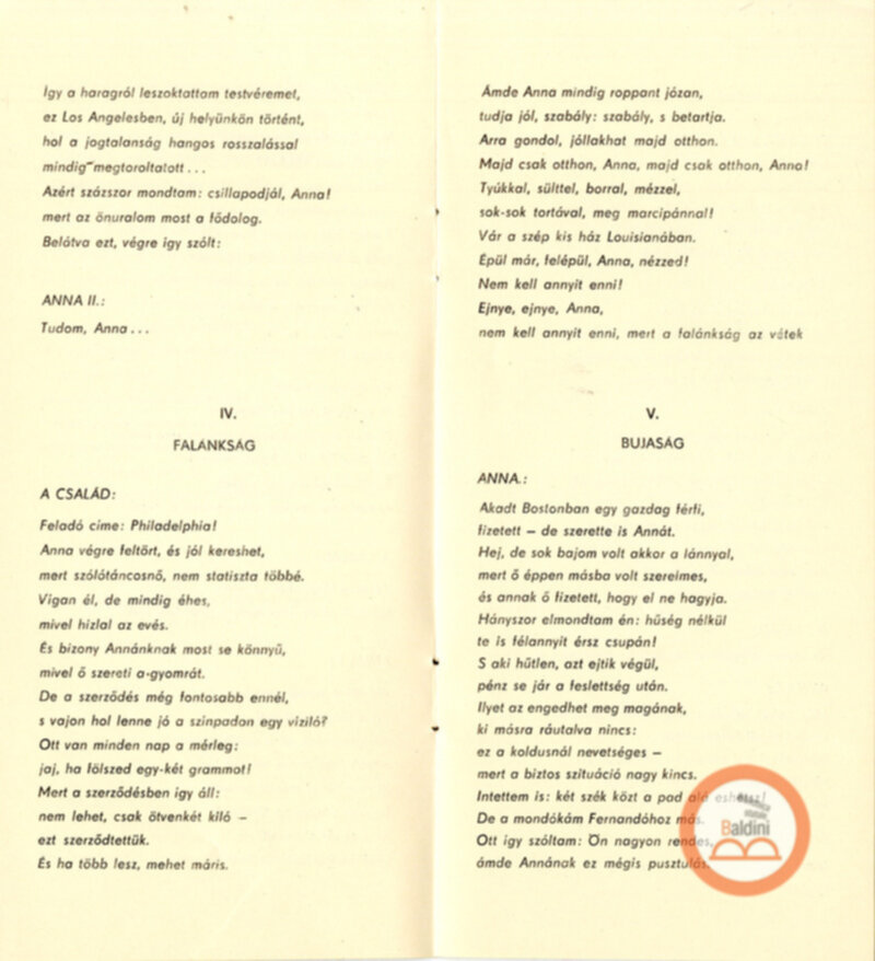 Burattini ungheresi Brecht-Weill: a hét föbün