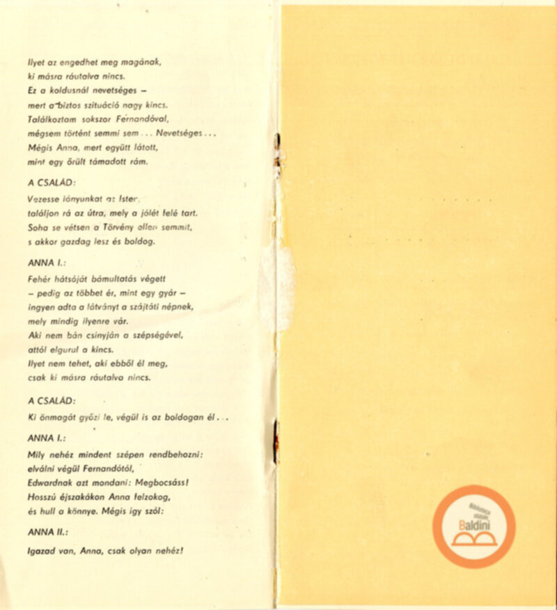 Burattini ungheresi Brecht-Weill: a hét föbün