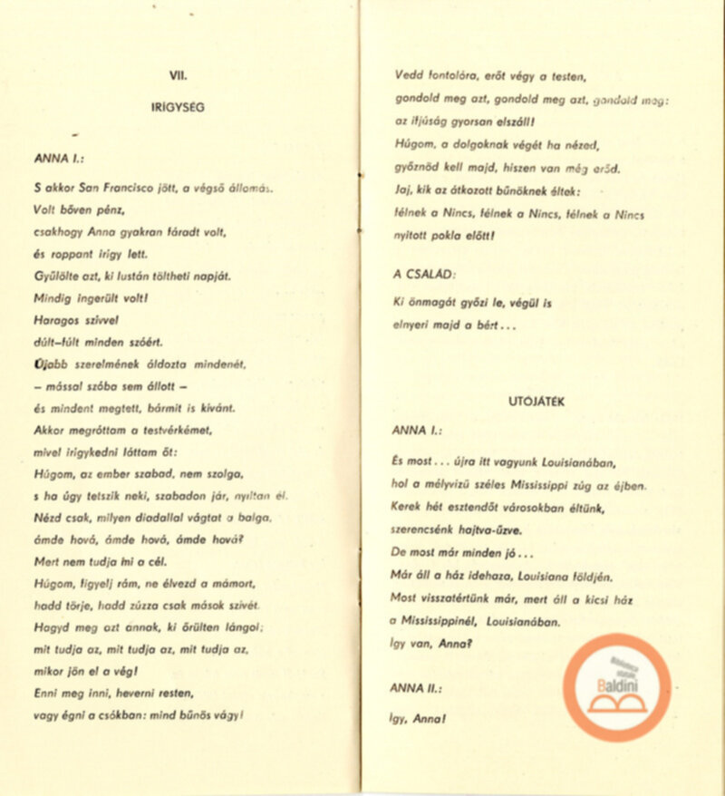 Burattini ungheresi Brecht-Weill: a hét föbün