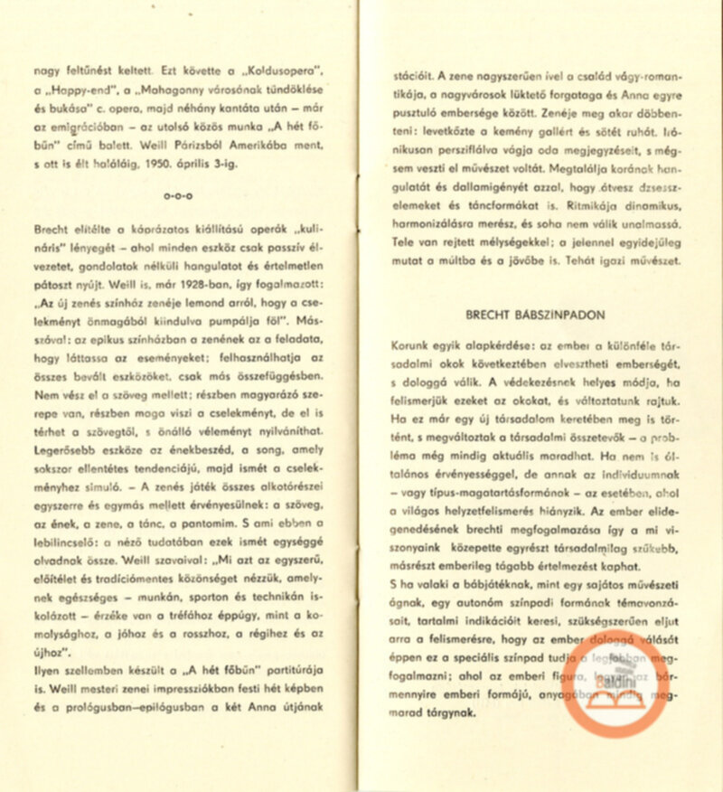 Burattini ungheresi Brecht-Weill: a hét föbün