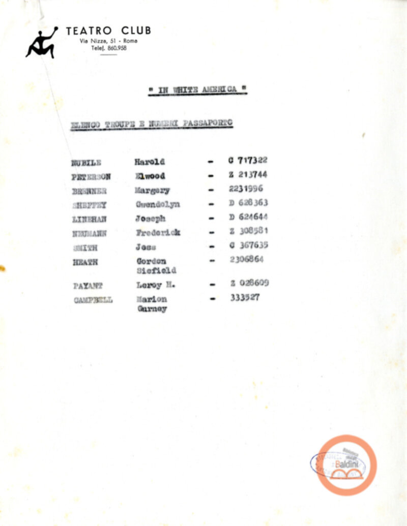 Contratto con la Compagnia del The Paris Theare Workshop e corrispondenza ad esso relativa.