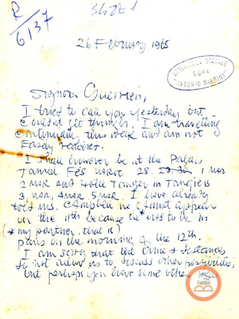 Contratto con la Compagnia del The Paris Theare Workshop e corrispondenza ad esso relativa.