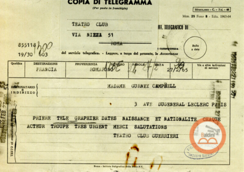 Contratto con la Compagnia del The Paris Theare Workshop e corrispondenza ad esso relativa.