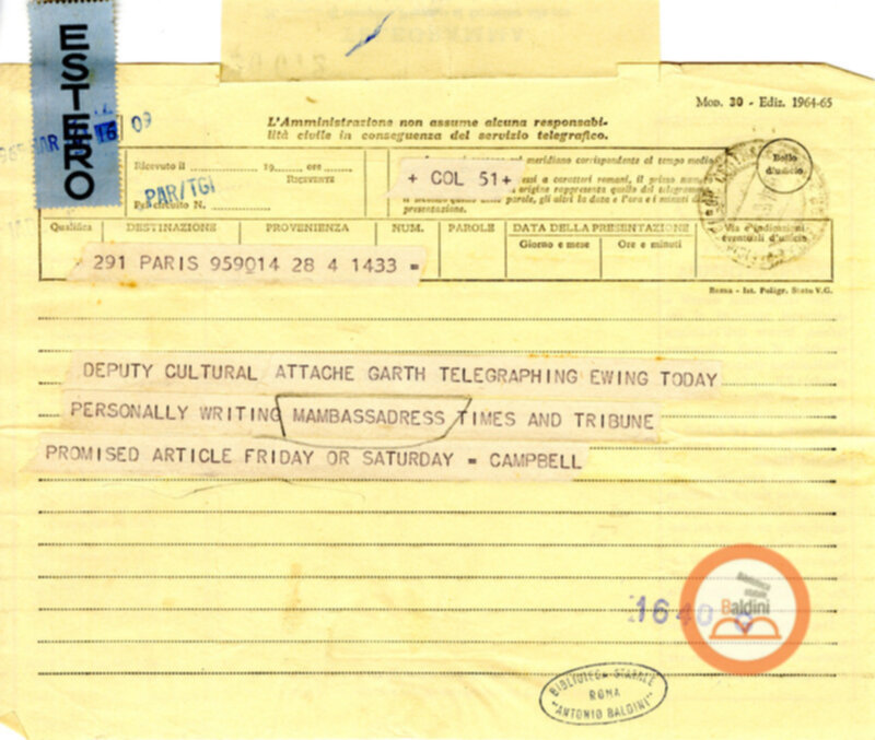 Contratto con la Compagnia del The Paris Theare Workshop e corrispondenza ad esso relativa.