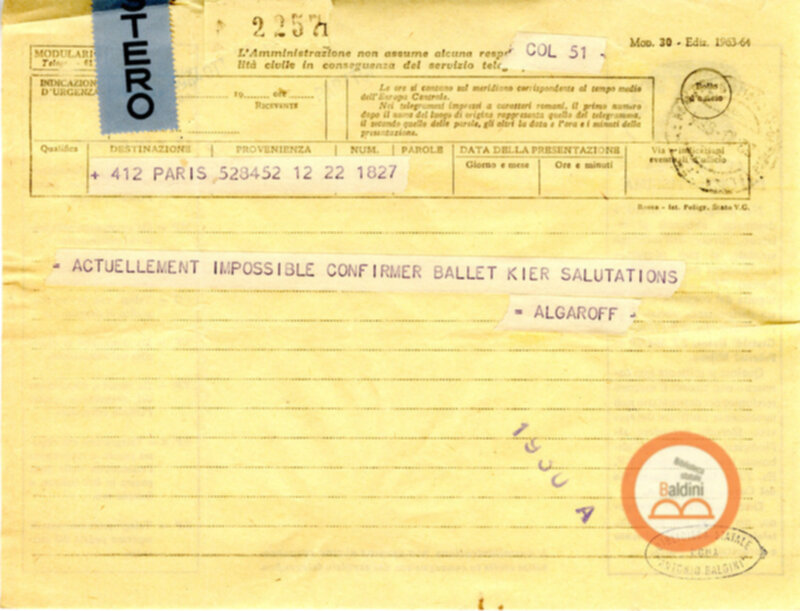 Collaborazioni con Compagnia del Balletto Kierdi Mosca/Compagnia dell'"Harkness Ballet