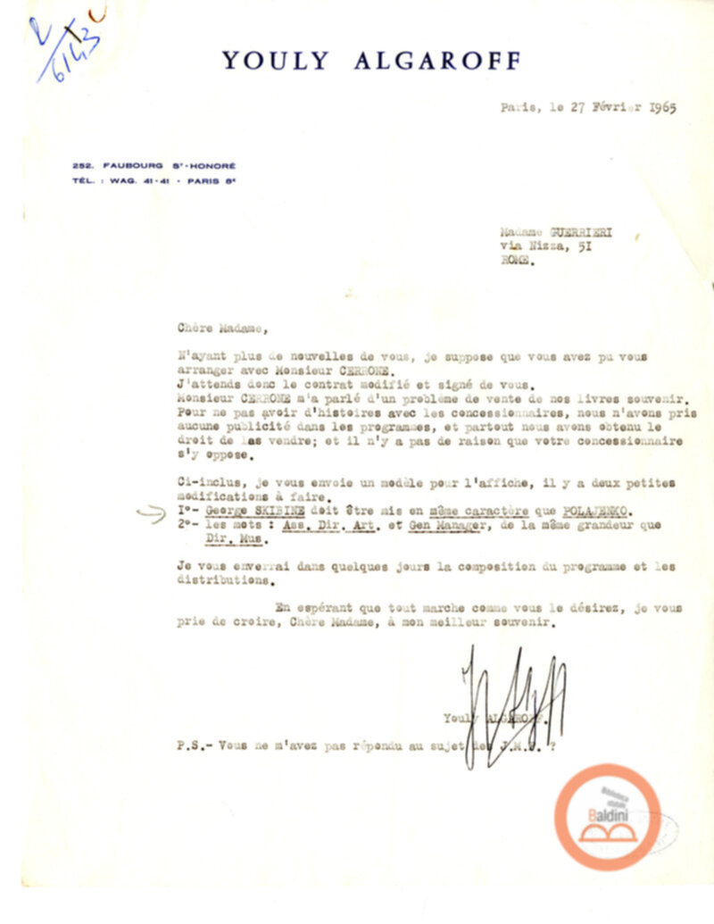 Collaborazioni con Compagnia del Balletto Kierdi Mosca/Compagnia dell'"Harkness Ballet