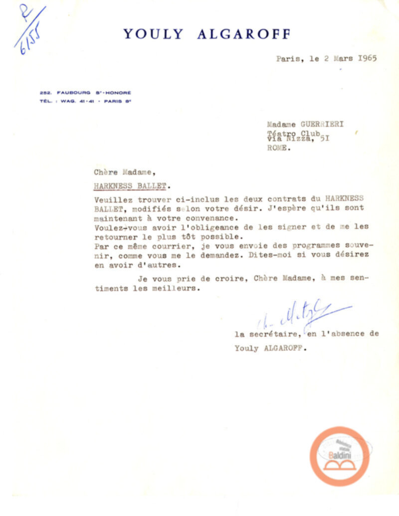 Collaborazioni con Compagnia del Balletto Kierdi Mosca/Compagnia dell'"Harkness Ballet