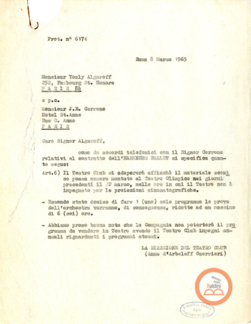 Collaborazioni con Compagnia del Balletto Kierdi Mosca/Compagnia dell'"Harkness Ballet