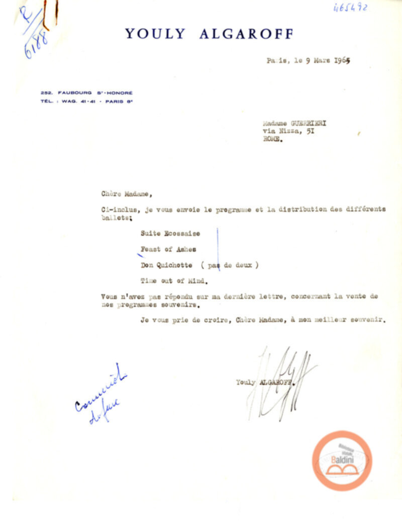 Collaborazioni con Compagnia del Balletto Kierdi Mosca/Compagnia dell'"Harkness Ballet