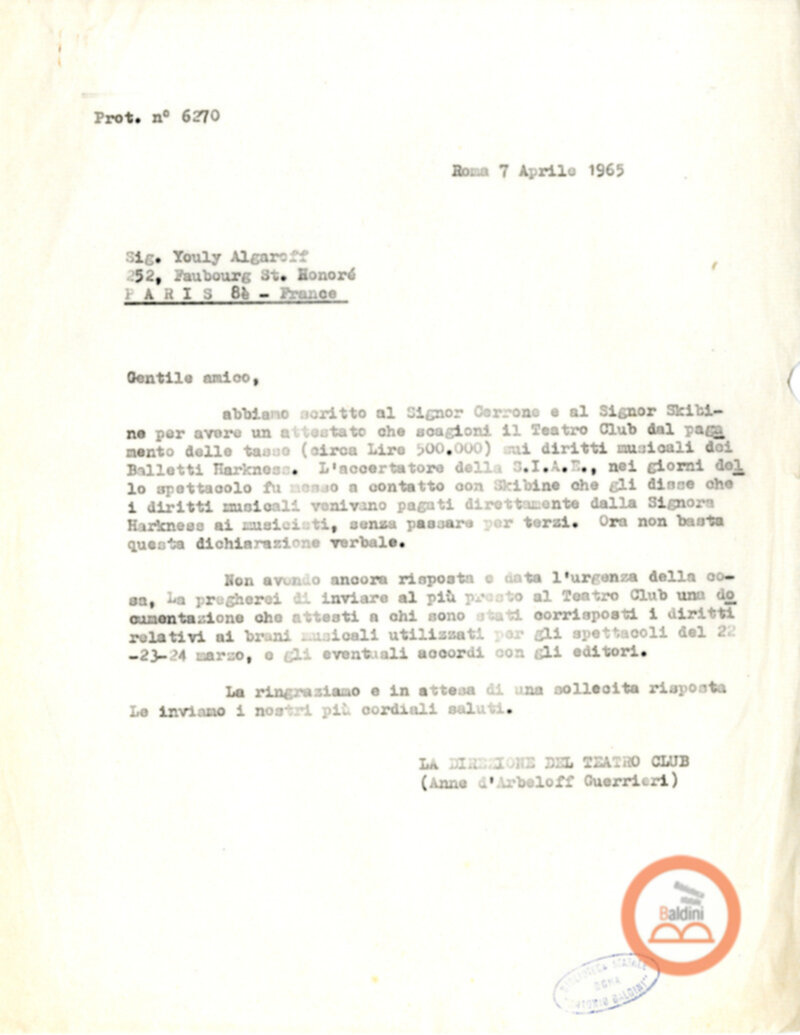 Collaborazioni con Compagnia del Balletto Kierdi Mosca/Compagnia dell'"Harkness Ballet