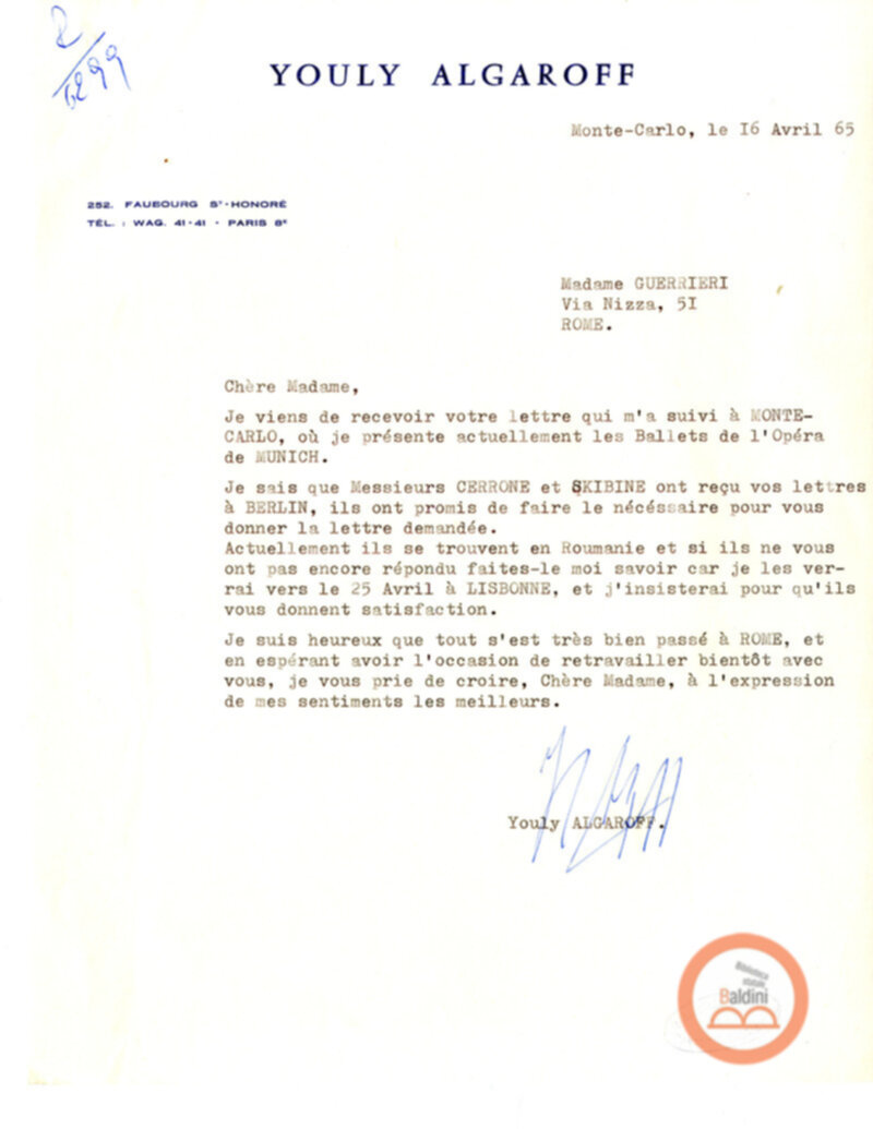 Collaborazioni con Compagnia del Balletto Kierdi Mosca/Compagnia dell'"Harkness Ballet