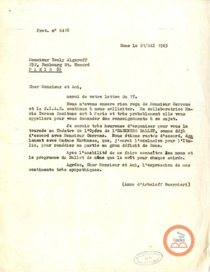 Collaborazioni con Compagnia del Balletto Kierdi Mosca/Compagnia dell'"Harkness Ballet