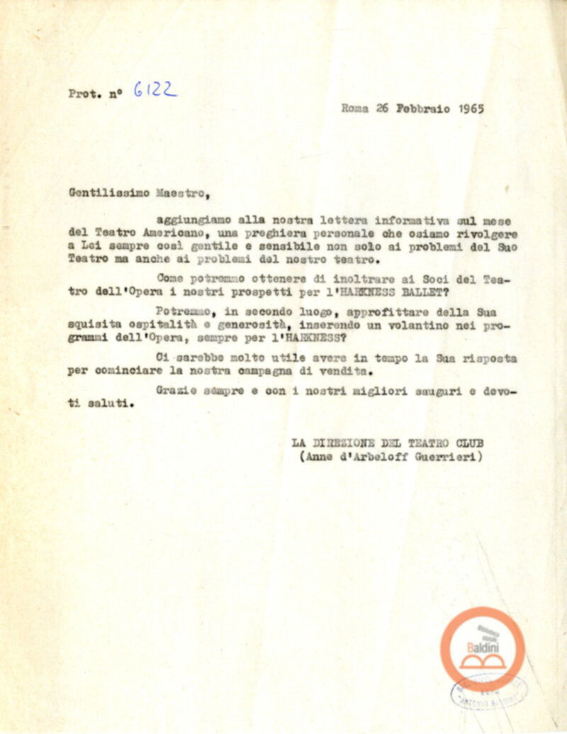 Mese del Teatro America - lettere al Centro Studi Americano