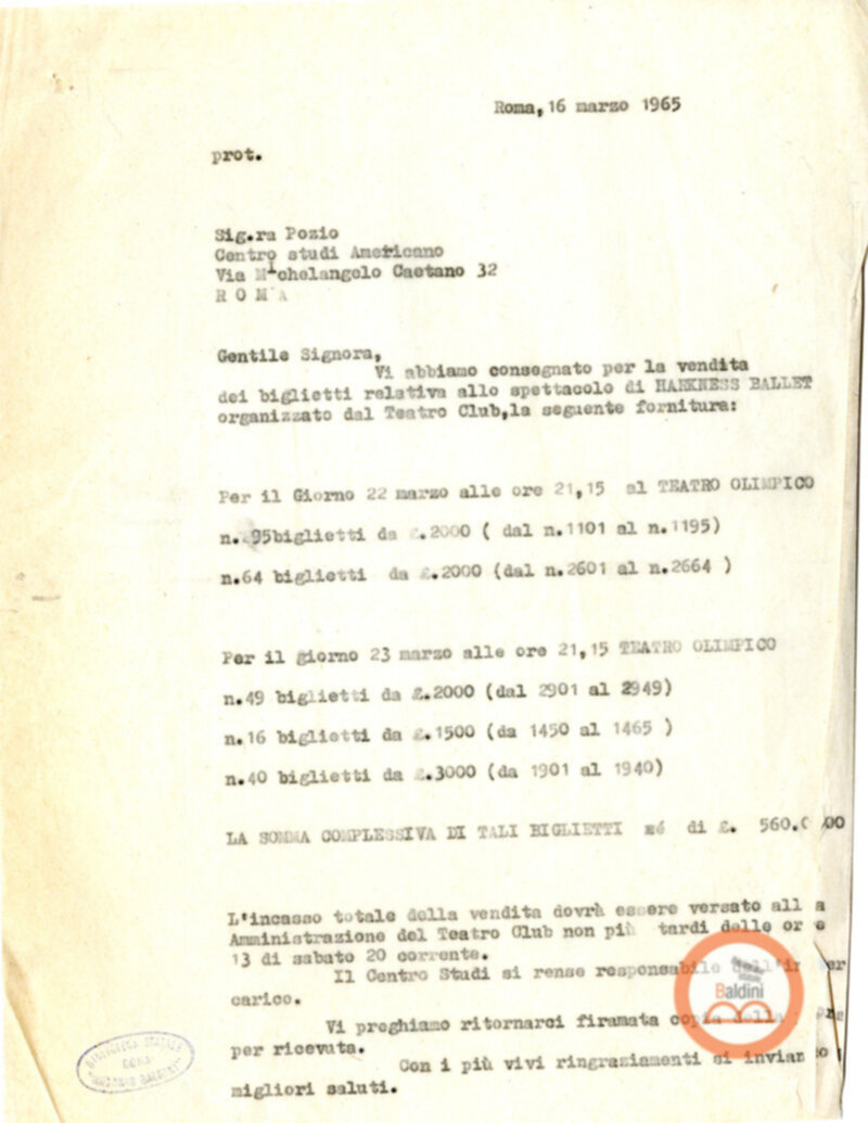 Mese del Teatro America - lettere al Centro Studi Americano