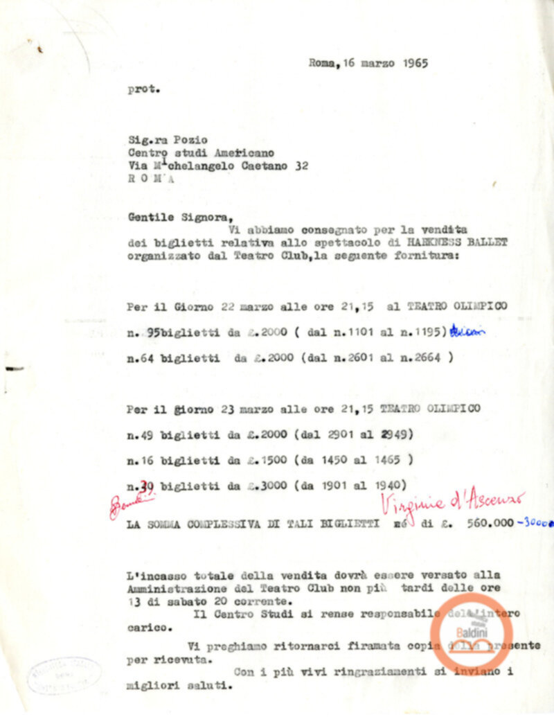 Mese del Teatro America - lettere al Centro Studi Americano