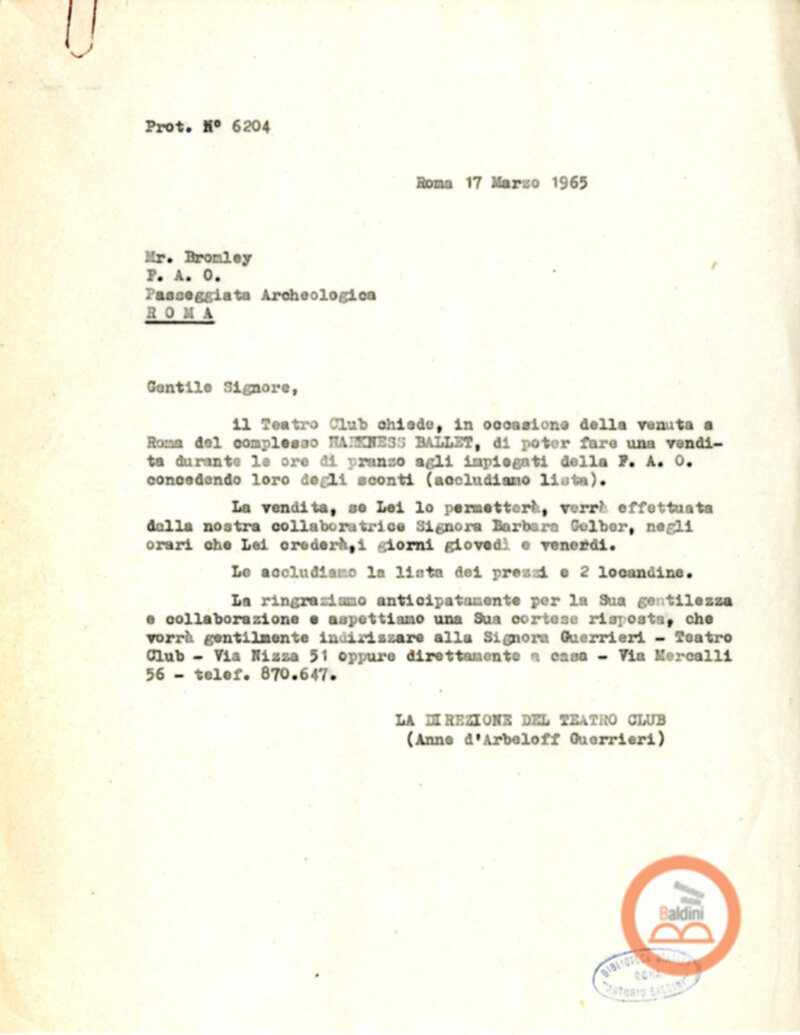 Mese del Teatro America - lettere al Centro Studi Americano