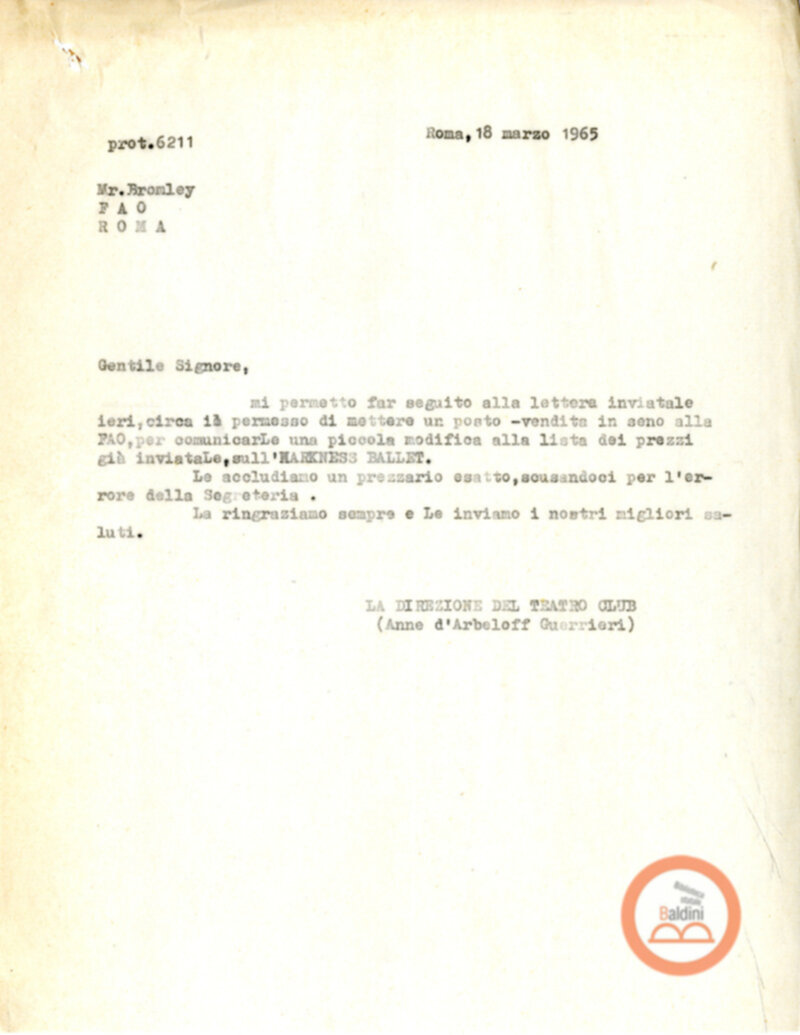 Mese del Teatro America - lettere al Centro Studi Americano