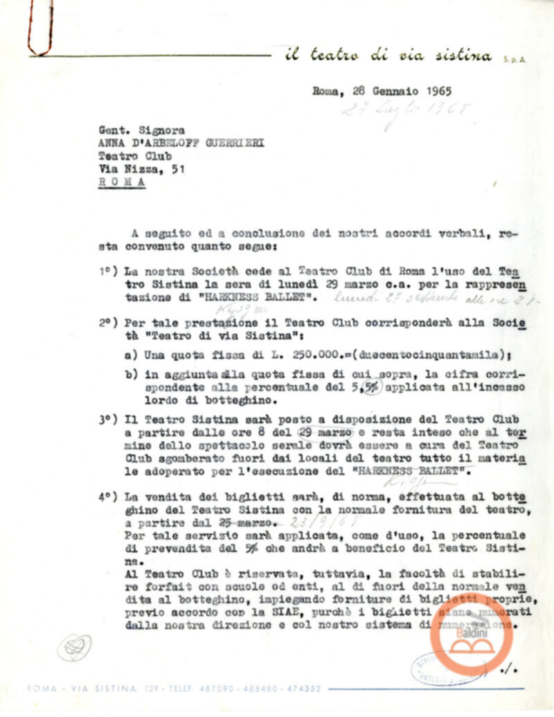 Harkness Ballet - accordi con i Teatri Sistina e Olimpico