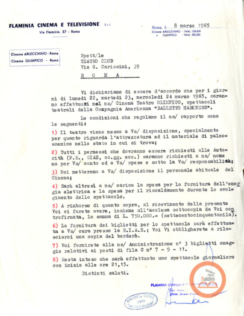 Harkness Ballet - accordi con i Teatri Sistina e Olimpico