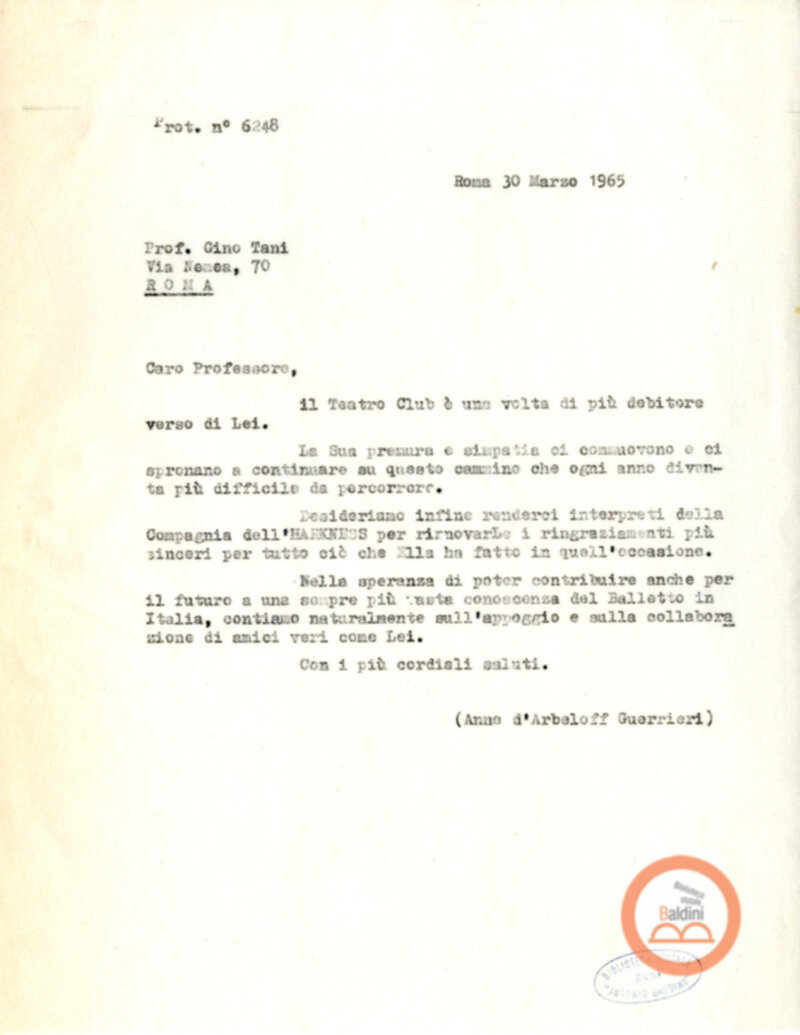 Harkness Ballet - lettere di ringraziamento