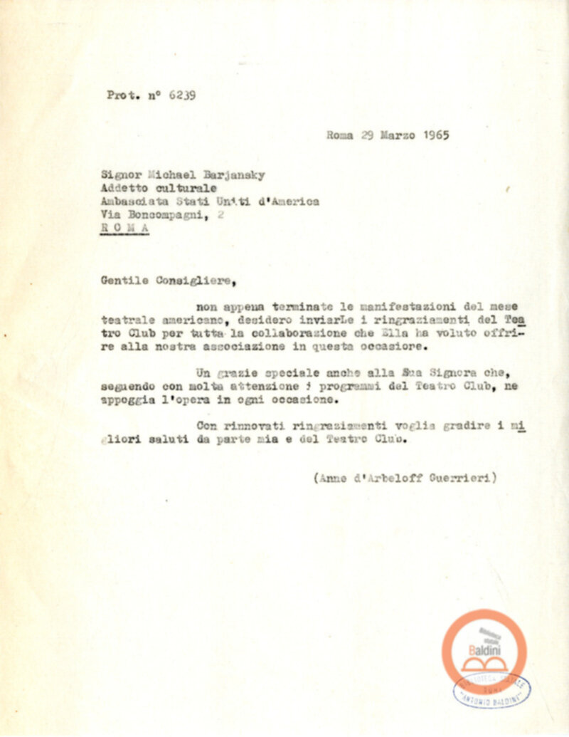 Harkness Ballet - lettere di ringraziamento