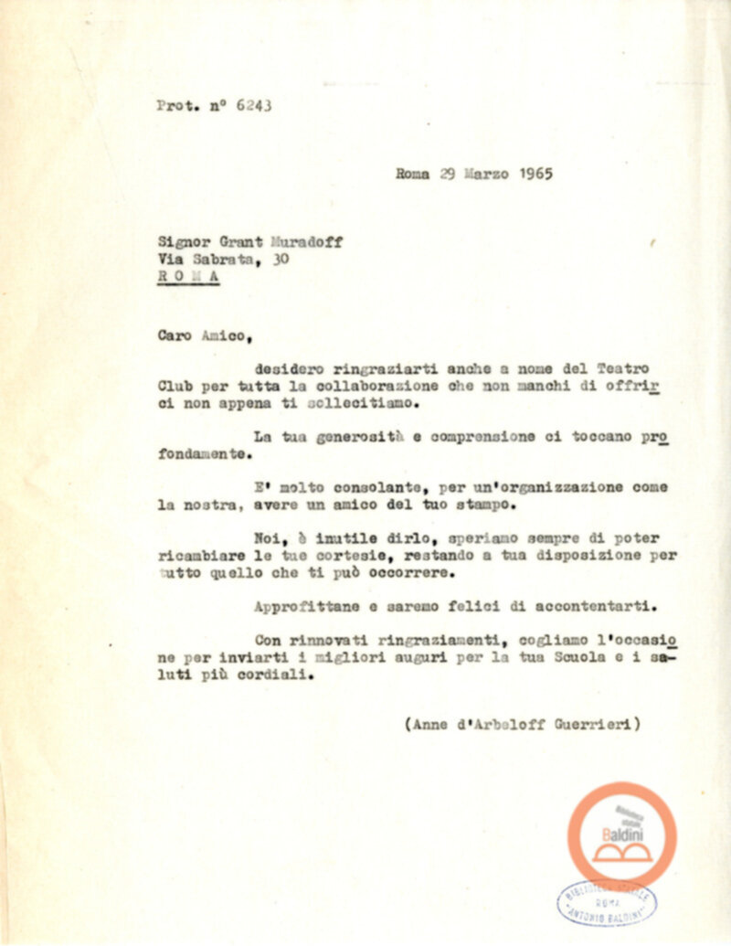 Harkness Ballet - lettere di ringraziamento