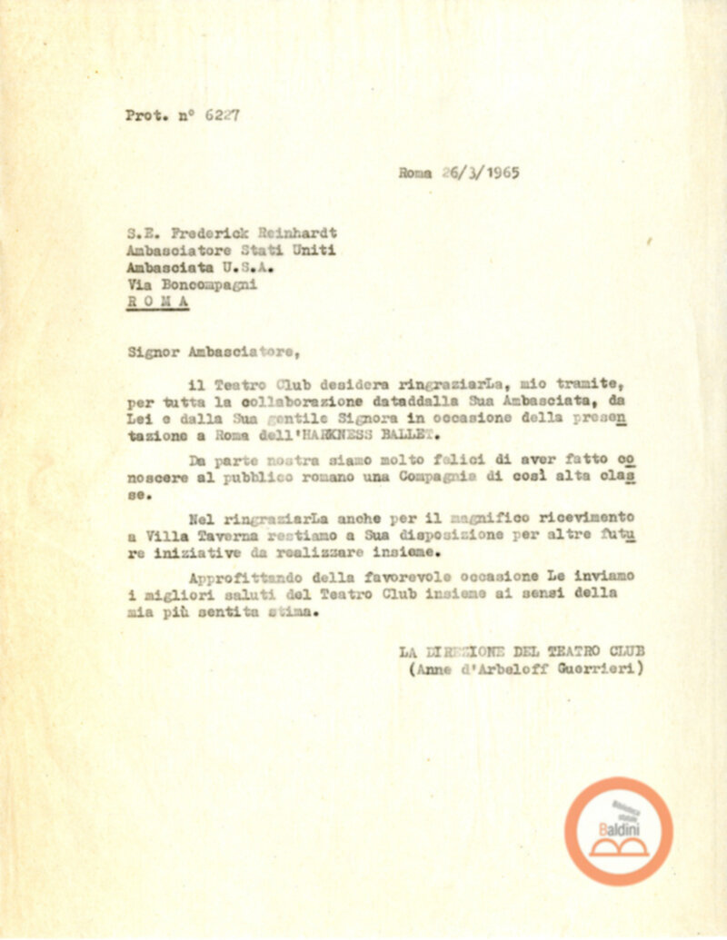 Harkness Ballet - lettere di ringraziamento