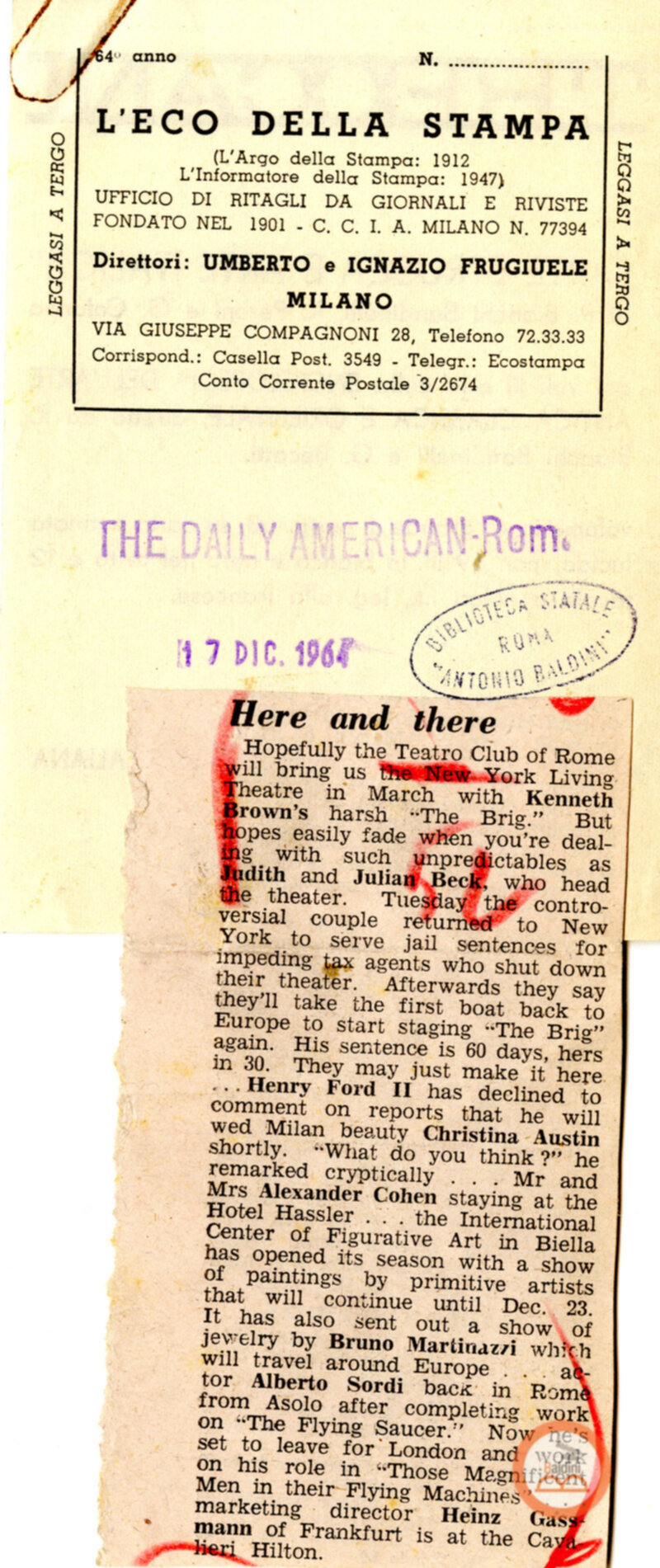 Rassegna stampa sulla Compagnia del The Living Theatre.