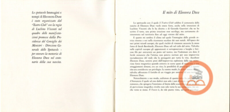 Opuscolo Eleonora Duse. 1858-1958