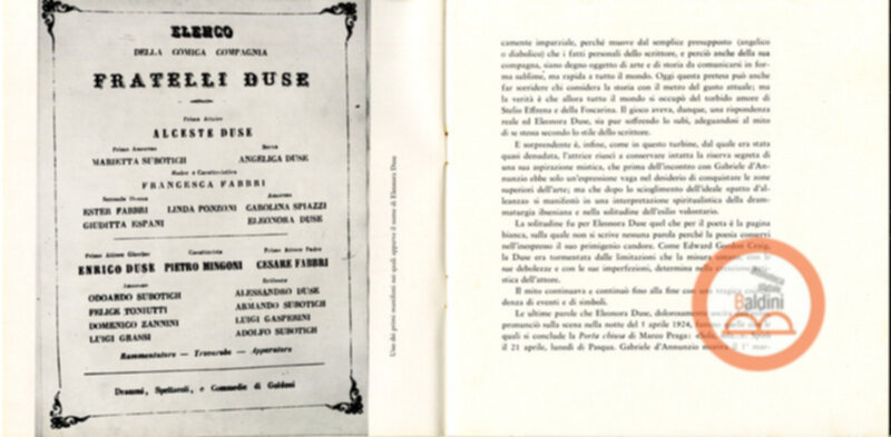 Opuscolo Eleonora Duse. 1858-1958