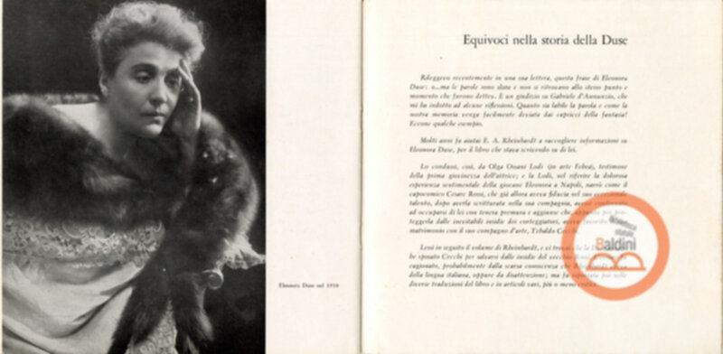 Opuscolo Eleonora Duse. 1858-1958