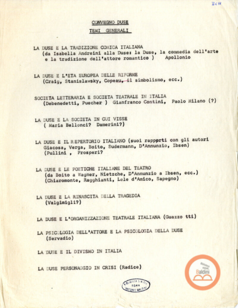 Convegno internazionale di studi L'eredità di Eleonora Duse